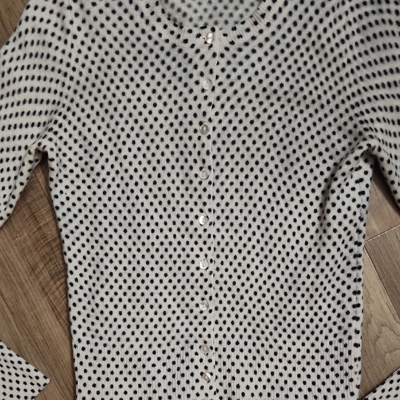 Saks Fifth Avenue Black Label 100% Cashmere Polka Dot Cardigan Sweater - Picture 4 of 15